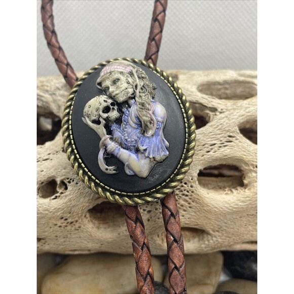Valentine Til Death Do Us Part Sugar Skull Mexican Bolo Tie Skeleton Mens Women - Picture 4 of 15
